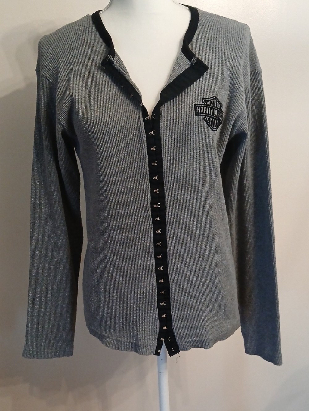 Harley-Davidson Gray Ribbed Thermal Cardigan with Black Trim
